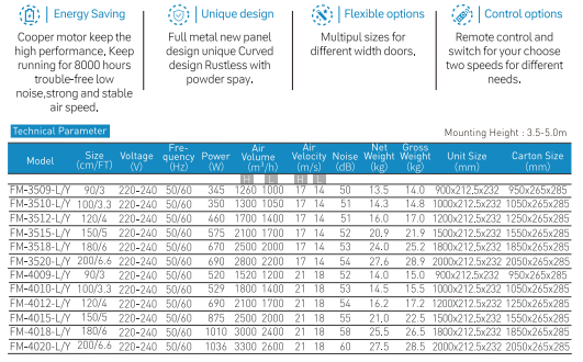X5 Centrifugal Air Curtain Horizontal Intake dimensions